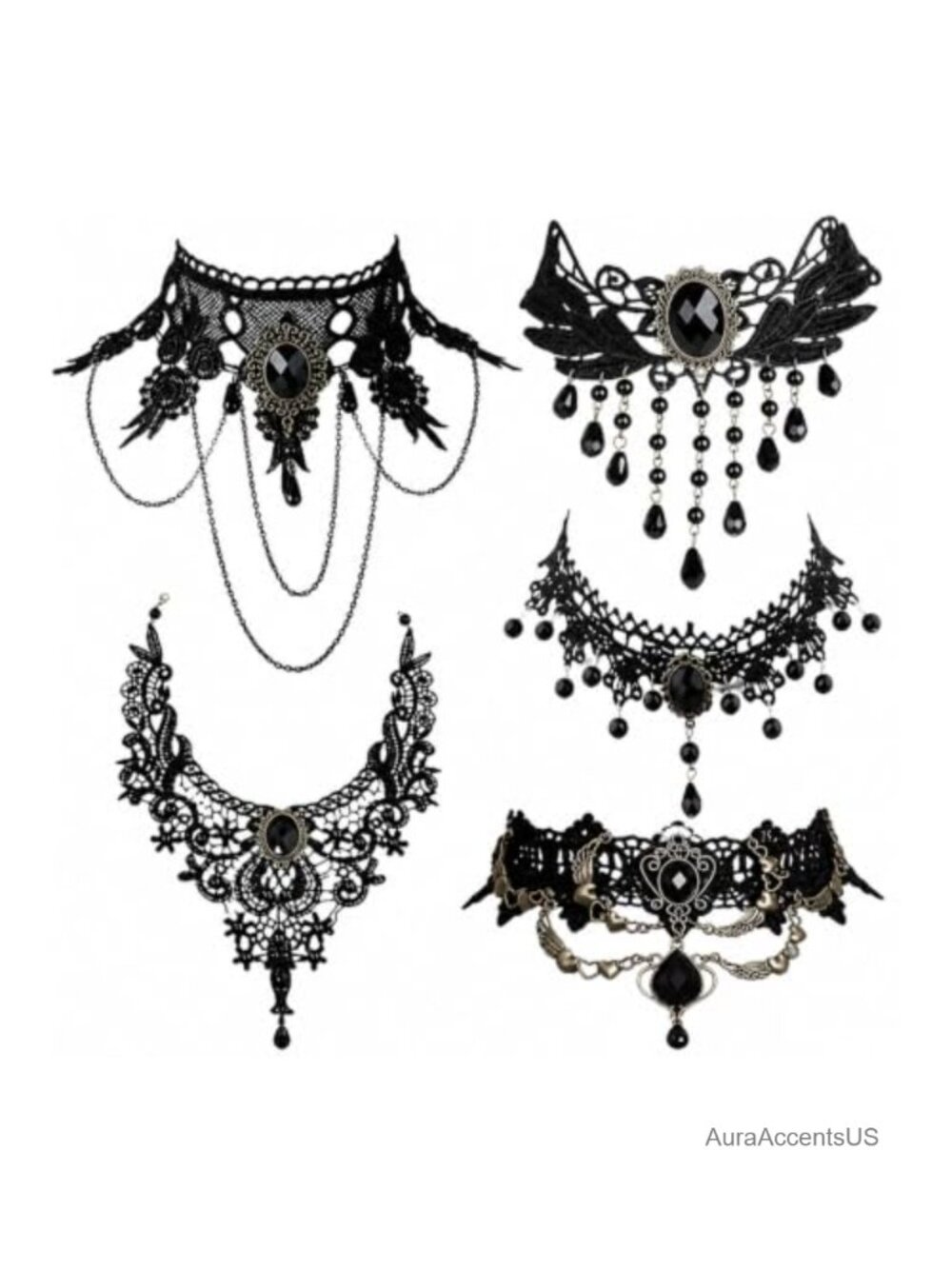 Gothic Black Choker Necklace Set Adjustable Women's Costume Jewelry